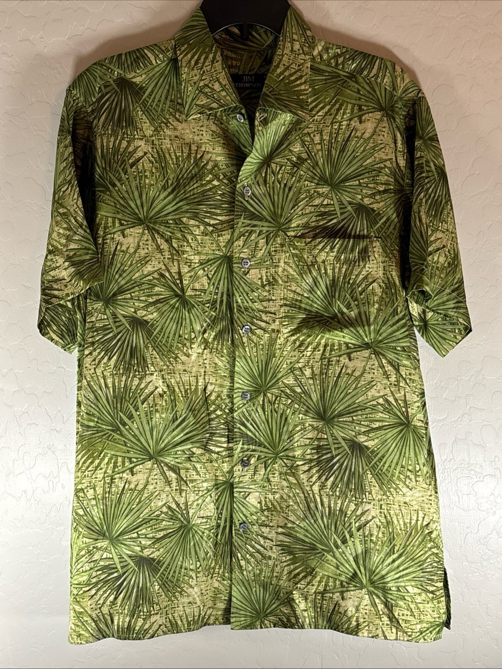 Jim Thompson Polynesian Silk Shirt Mens Medium Green Floral Camp Hawaiian Luxury
